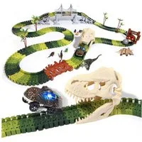 Esun Autorennbahn 285 Stück Dinosaurier Spielzeug autorennbahn ab3 4 5 6 jahre mit 2auto, mit 8 Dinosaurier-Figuren,2 elektrische Rennauto