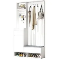 Merax Garderoben-Set mit gepolsterter Aufbewahrungsbank, (Kompaktgarderobe für Ihren Eingangsbereich, H180/B100/T35 cm), Flurgarderobe mit Sitzbank, Stecktafel, Schubladen & Kleiderhaken