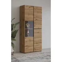 OTTO home Vitrine Cross, Höhe 183,5 cm, moderne grifflose Standvitrine mit 3 Türen Hochschrank mit viel Stauraum, Glastür und verstellbaren Einlegeböden