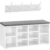 VASAGLE Garderoben-Set Garderoben-Set für den Flur, Schuhbank, Wandgarderobe, (2-St), 10 offene Fächer, 4 Dreifachhaken
