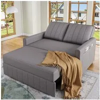Merax Schlafsofa mit verstellbarer Rückenlehne & Kissen, 127x75x94 cm/127x180x55 cm 1 Teile, Doppel-Klappsofa Multifunktions Polstersofa Sofabett aus Leinen