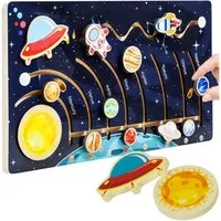 KRUZZEL Steckpuzzle Holzpuzzle Planetenlabyrinth Sonnensystem, 8 Puzzleteile, Vermittelt Wissen über Planeten und das Sonnensystem