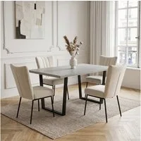 Jiexi Essgruppe Essgruppe 110x70 MDF Tisch mit Samtstühlen U-Metallgestell