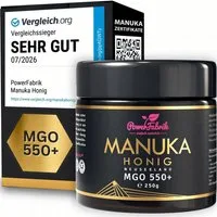 PowerFabrik Honig Manuka Honig MGO 550+, 250g, Original aus Neuseeland, im Glas, HALAL, 1 x
