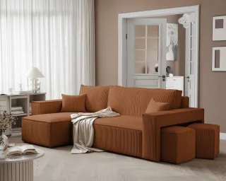 Ecksofa Schlafsofa Sofa ADARA inkl. Hocker Stoff Poso Rostbraun Ottomane Links