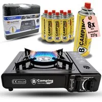 bahama Gaskocher inkl. 227g Gaskartuschen mobiler Kocher für Campingkocher Outdoor, (8-St), Kartuschenkocher mit 8x Gaskartuschem 1-flammig + Trage-Koffer Gasherd