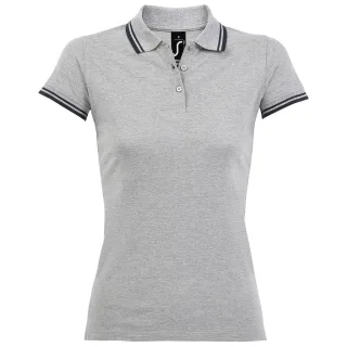 SOLS Damen/Damen Pasadena Tipped Kurzarm-Pique-Poloshirt (Heather Grey/Navy)
