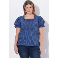 Ulla Popken T-Shirt T-Shirt Blüten Rüschen Carré-Ausschnitt Halbarm