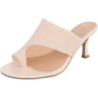 Ital-Design Damen Mule mit Absatz und offenem Design Zehentrenner (91895932) Pfennig-/Stilettoabsatz Sandalen & Sandaletten in Beige