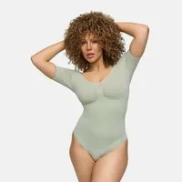 cfab (creamy fabrics) Shaping-Body T-Shirt Bodysuit Sculpting Shapewear mit String-Sage Green-5XL (1-tlg)
