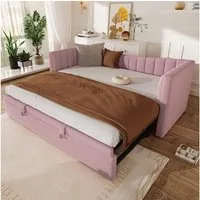 Merax Daybett 90x200cm/180x200cm mit Ausziehbett (1 tlg), Polsterbett Sofabett Samt Einzel-/Doppelbett, Samt