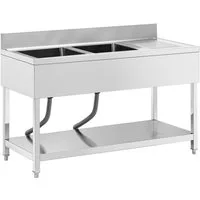 Royal Catering Edelstahlspüle Spültisch 140 x 60 cm 2 Becken je 40x40x25cm Aufkantung Ablage Gastro, 60/140 cm, verschiedene Größen