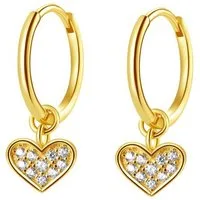 Hey Happiness Paar Creolen Herz Kristalle Charm, 925 Silber Ohrringe, Silber Ohrringe Damen Herzchen Liebe Zirkon