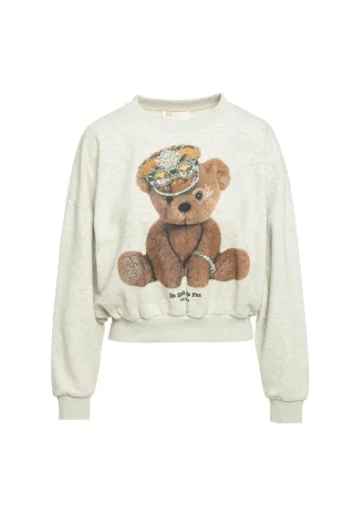 bsb - Sweatshirt mit Bärchenaufdruck grau - Gr. - XS