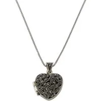 Zeeme Kette mit Anhänger Silber 925 oxidiert Medaillon Herz-Form mit 25x Markasit