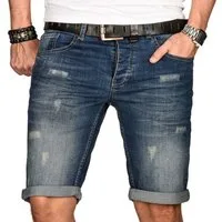 Alessandro Salvarini Shorts Herren Jeans – Used Look Stretch Denim Sommer Moderne Shorts mit Waschung und hohem Tragekomfort