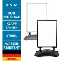 LMG Germany Standtafel Werbeaufsteller, wasserresistent, 32 mm Rahmendicke, Aluminium, A1, DIN A1, doppelseitig, wetterfest, mobil, mit Schutzfolien