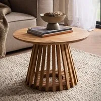 FINEBUY Couchtisch FB108494 Akazie Massivholz rund 60 cm Wohnzimmertisch Lamellenfuß (60x60x40 cm Sofatisch Akazie Massivholz Hellbraun), Wohnzimmertisch Rund, Kaffeetisch Modern