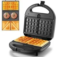 wohnTRAUM24 3-in-1-Kombi-Waffeleisen Waffeleisen, Sandwichmaker 3 in 1, Multifunktionsgerät Doppel, 760,00 W, 3 Abnehmbare Platten, Antihaftbeschichtung, LED-Leuchten