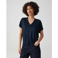 OPUS Kurzarmshirt mit V-Ausschnitt Kellerfalte im Rücken als feminines Detail