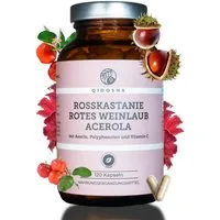 QIDOSHA Rosskastanie Kapseln mit Rotes Weinlaub & Acerola Hartkapseln, 1 er 120 St., 94.2 g, Mit Aescin, Polyphenolen & Vitamin C