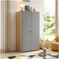 en.casa Kinderkleiderschrank »Beldinupp« mit 2 Türen 123 x 60 x 40 cm Staufach Eicheoptik/Grau
