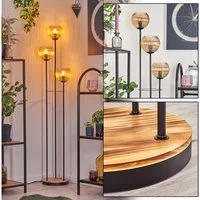 hofstein Stehlampe Stehlampe aus Metall/Holz/Riffelglas in Schwarz/Hellbraun/Bernstein, ohne Leuchtmittel, Stehleuchte im Retro-Design m. Glasschirmen (15cm), Fußschalter, E14