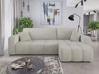 Ecksofa mit Schlaffunktion Sofa DAGNY in Stoff Poso Hellgrau Ottomane Rechts