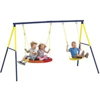 AIYAPLAY Schaukelgestell mit Nestschaukel Gurtschaukel verstellbarem Seil Stahlgestell, (Schaukel-Set bis 150 kg, 1-tlg., Outdoor Schaukelgerüst), für 3-8 Jahre Kinder 265 x 160 x 178 cm Mehrfarbig