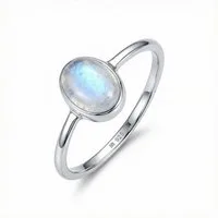 mantraroma Silberring SAMA oval aus 925 Silber mit Regenbogen Mondstein (Ring mit Schmuckbeutel), Damenring aus 925er Silber
