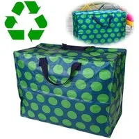 LS-LebenStil Aufbewahrungstasche XXL Jumbo Bag Green Spotlight 55cm Recycelt Nachhaltig Einkaufstasche (Unterbettkommode Organizer Aufbewahrungsbox, 1-tlg., Einkaufstasche mit Reißverschluss Shopper Riesentasche Tragetasche), Aufbewahrung von Bettwäs
