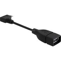 USB 2.0 Adapter, Micro USB Stecker 90° > USB-A Buchse schwarz, 11cm, OTG Funktion (On-The-Go), rechts / links abgewinkelt