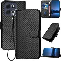 Wigento Handyhülle Carbon Kunstleder für Motorola Moto G86 5G Design Schutz Schwarz, Carbon-Optik Hülle mit Kartenfach und Standfunktion