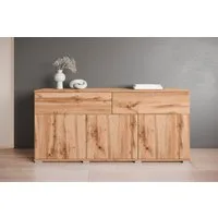 OTTO home Sideboard Kenia, Kommode mit 3 Türen und 2 Schubladen, 150 cm breit (1 St), Griffloses Design mit Push-to-Open und verstellbaren Einlegeböden