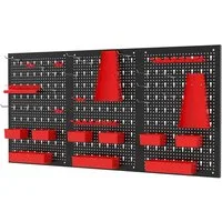 COSTWAY Lochwand, 3 Stk., mit 16 Haken, hakenset, schwarz + rot