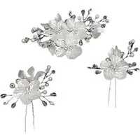 Bomiclss Haarspange 3er Set Braut Haarspangen mit Perlen & Strass – Blumen Haarclips, 3-tlg., für Hochzeit & Fest – Elegante Braut Haaraccessoires