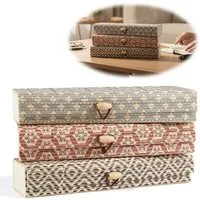 LS-LebenStil Aufbewahrungsbox Vintage Holz Schachtel 3´er Set Bambus mit Deckel Geschenkbox Box (Ikat länglich Geschenkbox schmale Schmuckschachtel, Schmuckschatulle, 3 St., Holzschatulle Schmuckkästchen, Stiftebox, Federtasche Kästchen Kiste), Recht