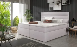 Boxspringbett Schlafzimmerbett FESTO 180x200cm Stoff Sawana Hellgrau