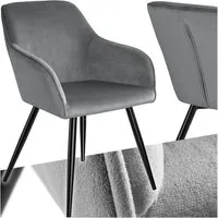 tectake Esszimmerstuhl Küchenstuhl gepolstert, in Samtoptik, 58 x 62 x 82 cm (Wohnzimmerstuhl Marilyn in grau/schwarz, 1 St), durchgehende Lehne, schwarze Stahlbeine, bodenschonend