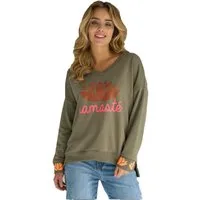 Miss Goodlife Sweatshirt V-Neck Namasté Strass MG12980 – olive