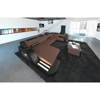 Sofa Dreams Wohnlandschaft Stoffsofa Couch Stoff Polster Palermo U Form Sofa, mit LED, ausziehbare Bettfunktion, USB-Anschluss, Designersofa