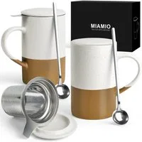 MiaMio Tasse für losen Tee mit Siebeinsatz und Deckel, Braun, 2-tlg., Keramik, 500 ml je Tasse