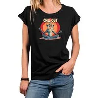 MAKAYA T-Shirt Damen-Top mit Zen-Affen-Print – Chill-Out Motiv im Buddha-Stil (Schwarz, Blau, 34, 36, 38, 40, 42, 44, 46, 48, 50) Baumwolle