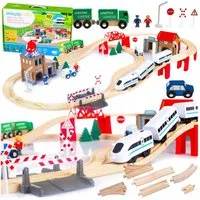 Green Series Spielzeugeisenbahn-Set Holzeisenbahn Set – 80 Teile – Elektrischer Zug – Kinder Spielspaß