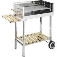 GLÜHZONE Holzkohlegrill HKG 500, Edelstahl, Grillwagen, Holzkohlegrill, fahrbar mit Holzablage