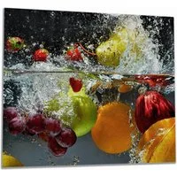 Wallario Herd-Abdeckplatte Früchte im und unter Wasser - Splashing Fruits, ESG-Sicherheitsglas, (Glasplatte, 1 tlg., inkl. 5mm Noppen), verschiedene Größen