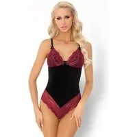 Livco Corsetti Fashion Body Body Caris schwarz-rot mit Spitze Blumenmuster elastisch