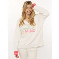 Zwillingsherz Hoodie "Positive Mind" neonfarbenen Bündchen, V-Ausschnitt, Seitenschlitze, Langarm