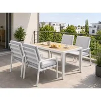 MeXo Gartenlounge-Set Gartenmöbel Set aus Aluminium mit Esstisch, (wetterfest, hoher Sitzkomfort, 5-tlg., bis 140 kg belastbar), mit pflegeleichte Polywood-Tischplatte, geeignet für 4 Personen