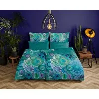 hip Wendebettwäsche Kari, Satin, 2 teilig, Mako-Satin, 135x200, Reißverschluss, Wendeoptik, Mandala, Federn, Grün